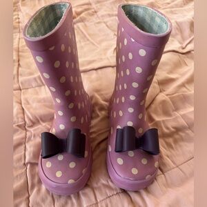 Sweethoney purple Polka Dot girls kid Rain Boots with Bows